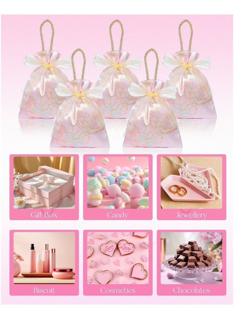 عام **10 أكياس هدايا زهرية صغيرة بمقابض - أكياس 6 × 5 بوصة بأربطة ساتان وردية، مناسبة للمجوهرات والحلويات وهدايا الزفاف وحفلات الشاي والمناسبات الخاصة.** - Image 2