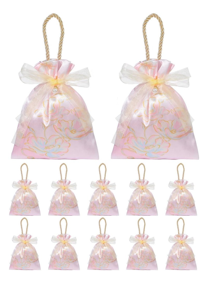 عام **10 أكياس هدايا زهرية صغيرة بمقابض - أكياس 6 × 5 بوصة بأربطة ساتان وردية، مناسبة للمجوهرات والحلويات وهدايا الزفاف وحفلات الشاي والمناسبات الخاصة.** - Image 1
