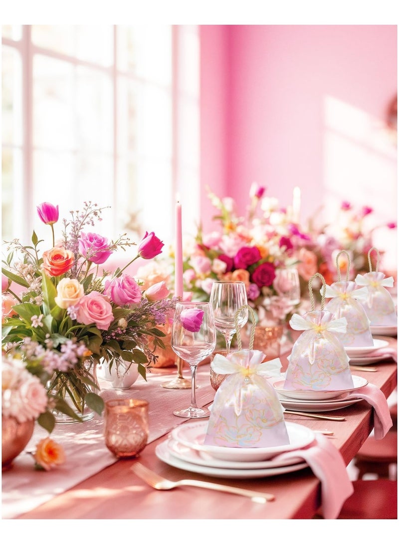 عام **10 أكياس هدايا زهرية صغيرة بمقابض - أكياس 6 × 5 بوصة بأربطة ساتان وردية، مناسبة للمجوهرات والحلويات وهدايا الزفاف وحفلات الشاي والمناسبات الخاصة.** - Image 5