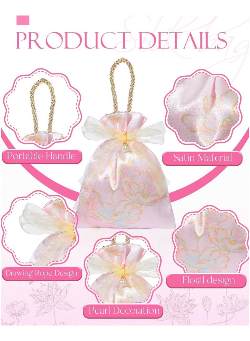 عام **10 أكياس هدايا زهرية صغيرة بمقابض - أكياس 6 × 5 بوصة بأربطة ساتان وردية، مناسبة للمجوهرات والحلويات وهدايا الزفاف وحفلات الشاي والمناسبات الخاصة.** - Image 3