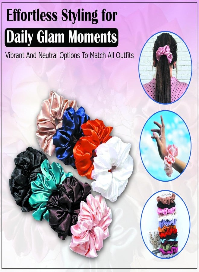 KANAKADHARA Luxury Satin Scrunchies for Women/girls | Pack of 12 |Exact Colors as Pic, | Plain Pastel Shades | Anti hair breakageHair Ties, scrunchies set(12 Satin Scrunchies & 36 Pic Strips,Combo) - Image 2