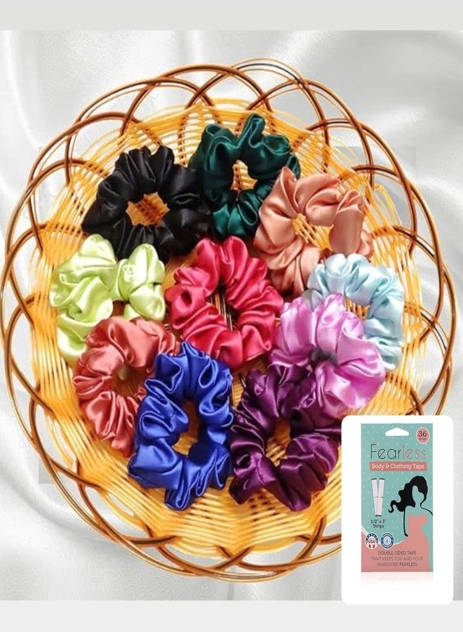 KANAKADHARA Luxury Satin Scrunchies for Women/girls | Pack of 12 |Exact Colors as Pic, | Plain Pastel Shades | Anti hair breakageHair Ties, scrunchies set(12 Satin Scrunchies & 36 Pic Strips,Combo) - Image 1