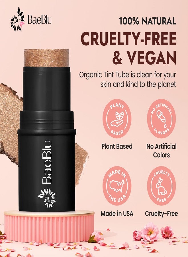 BaeBlu - Organic Blush Tube, Amaretto - 100% Natural Vegan Cream Blush Sticks, Multi-Use Bronzer, & Highlighter for Lips, Cheeks & Eyes, Buildable Shimmer, Gluten-Free, Paraben-Free, Made in USA - Image 2
