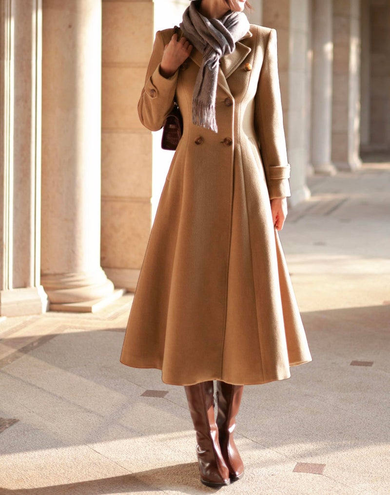 IDEALSANXUN Long Winter Coats for Women 2025 Fall Jacket Double Breasted Trench Coat Coatigan Peacoat Maxi Dress Wool Coats, Camel, M - Image 4