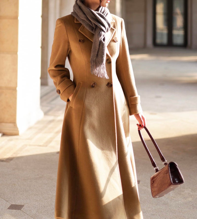IDEALSANXUN Long Winter Coats for Women 2025 Fall Jacket Double Breasted Trench Coat Coatigan Peacoat Maxi Dress Wool Coats, Camel, M - Image 5