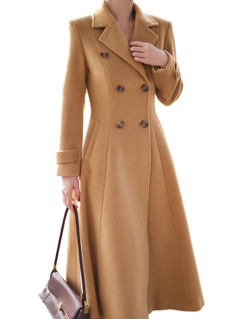 IDEALSANXUN Long Winter Coats for Women 2025 Fall Jacket Double Breasted Trench Coat Coatigan Peacoat Maxi Dress Wool Coats, Camel, M - Image 2