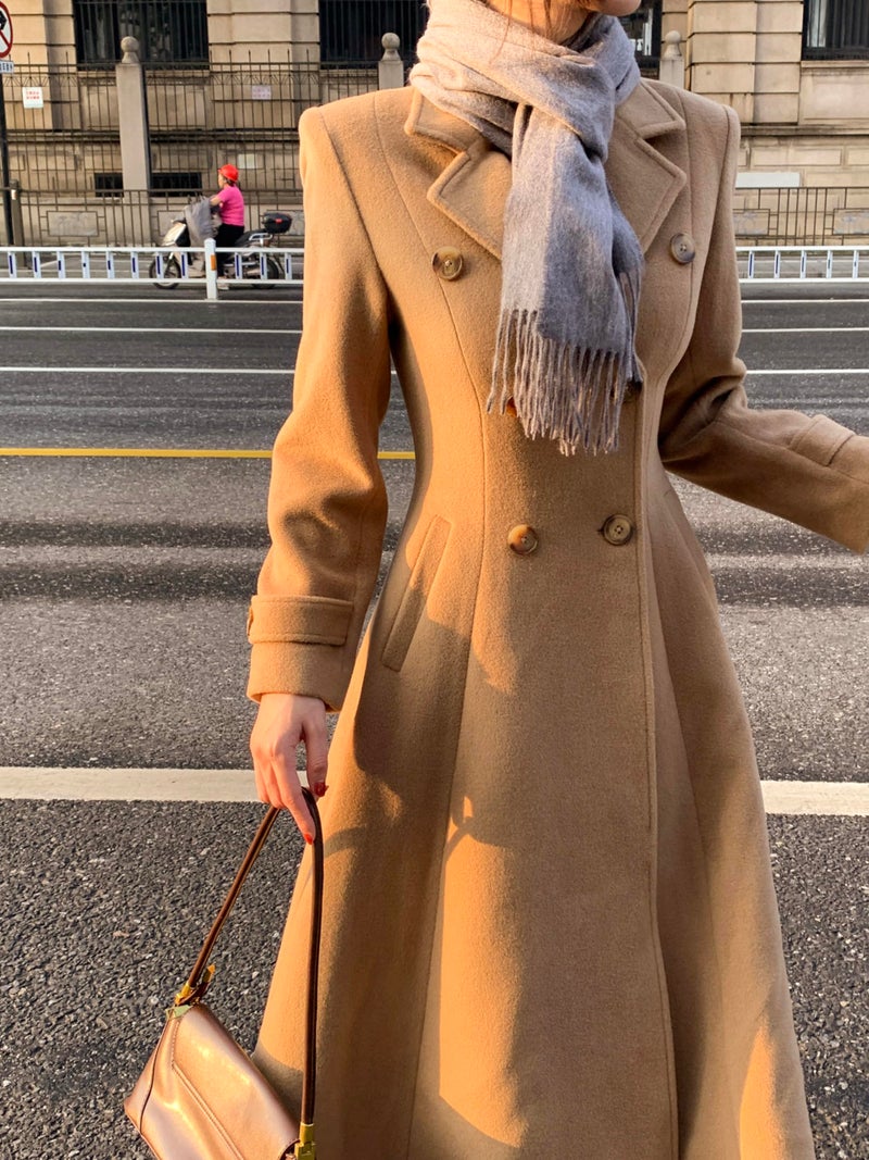 IDEALSANXUN Long Winter Coats for Women 2025 Fall Jacket Double Breasted Trench Coat Coatigan Peacoat Maxi Dress Wool Coats, Camel, M - Image 3