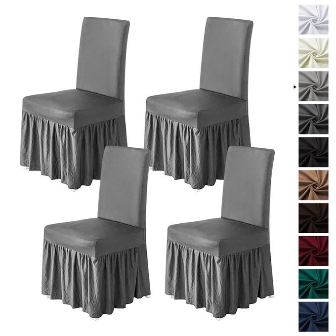 Chair Covers for Dining Room Set of 4 Stretch Chair Slipcovers with Skirt for Kitchen Seat Protectors Wedding Banquet Decor Kids Pets Spandex Fabric Washable 4pcs Light Grey