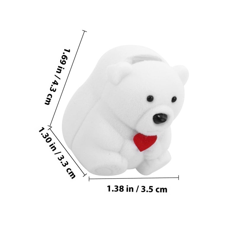 White Flocking Bear Jewelry Box Ring Earrings Travel Storage Case - Image 3