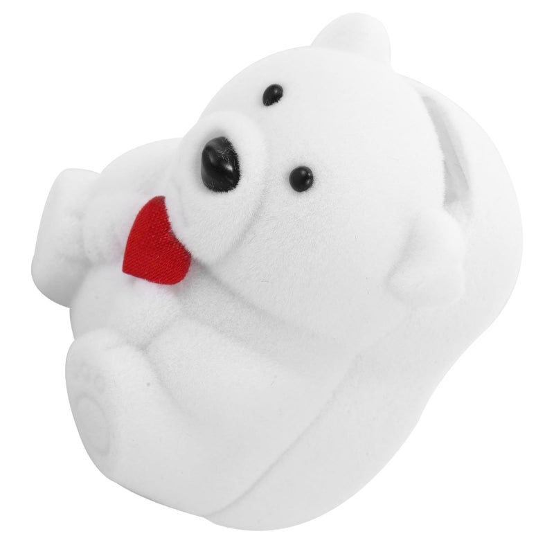 White Flocking Bear Jewelry Box Ring Earrings Travel Storage Case - Image 2