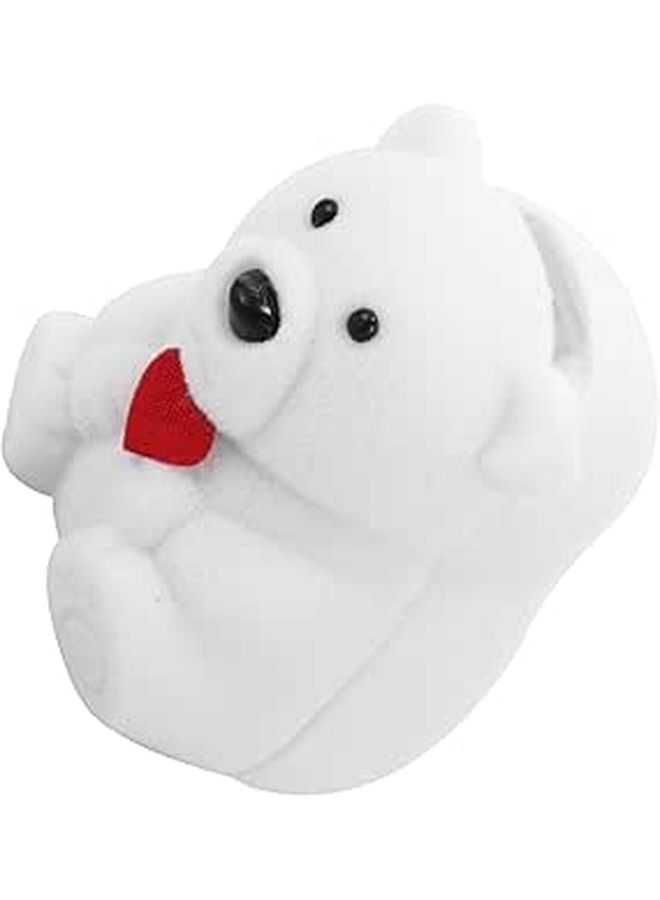 White Flocking Bear Jewelry Box Ring Earrings Travel Storage Case - Image 1