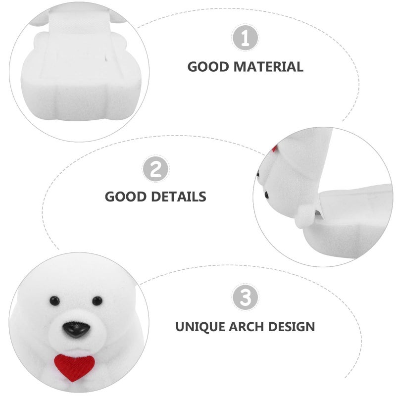 White Flocking Bear Jewelry Box Ring Earrings Travel Storage Case - Image 4