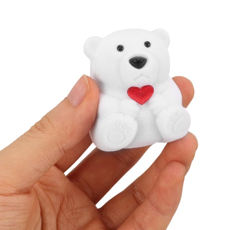 White Flocking Bear Jewelry Box Ring Earrings Travel Storage Case - Image 5