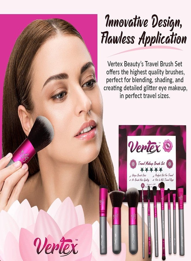 VERTEX Travel Makeup Brushes With Case - 10 Mini Make up Small Brushes In A Hard Case Organizer Fits Easily In All Traveling Bags And Carry On Bag This Is A Women Travel Essential Eyeliner Stencil Eyebrow - Image 2