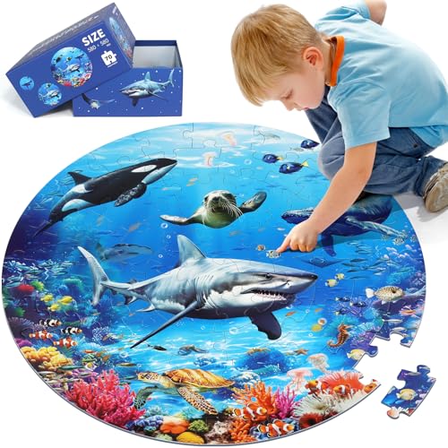 DIGOBAY Underwater Ocean Floor Puzzle for Kids Ages 46 Shark Toys for Boys Girls 70 Pieces Large Jigsaw Shark Puzzles for Kids Ages 38 Educational Ocean Animals Toys for Birthday Christmas - Image 1