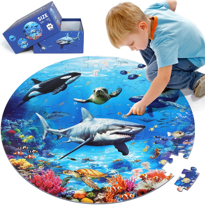 DIGOBAY Underwater Ocean Floor Puzzle for Kids Ages 46 Shark Toys for Boys Girls 70 Pieces Large Jigsaw Shark Puzzles for Kids Ages 38 Educational Ocean Animals Toys for Birthday Christmas - Image 3