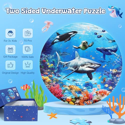 DIGOBAY Underwater Ocean Floor Puzzle for Kids Ages 46 Shark Toys for Boys Girls 70 Pieces Large Jigsaw Shark Puzzles for Kids Ages 38 Educational Ocean Animals Toys for Birthday Christmas - Image 5