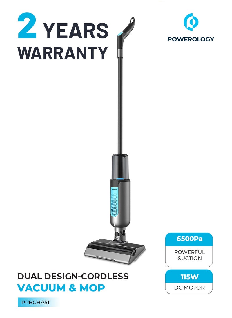 Powerology Dual Design - Cordless Vacuum & Mop / Low Noise / HEPA Filter / Lightweight / Adjustable Speed Levels / Efficient and Easy to Use Stick Vacuum Cleaner - Black  - Image 1