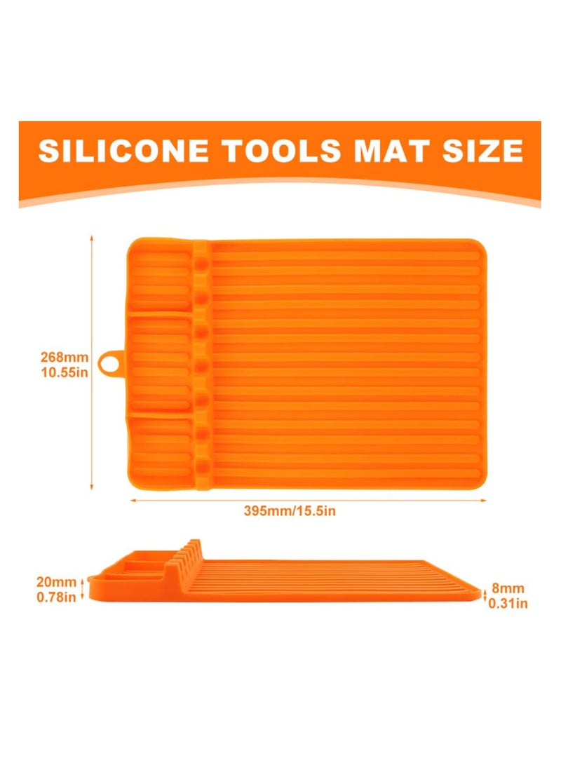 Silicone Griddle Tools Mat, Large Silicone Spatula Mat with Drip Pad, Reusable Black-stone Griddle Accessories, Heat-Resistant Grill BBQ Caddy Utensils Holder for Kitchen, Cooking & Countertop
