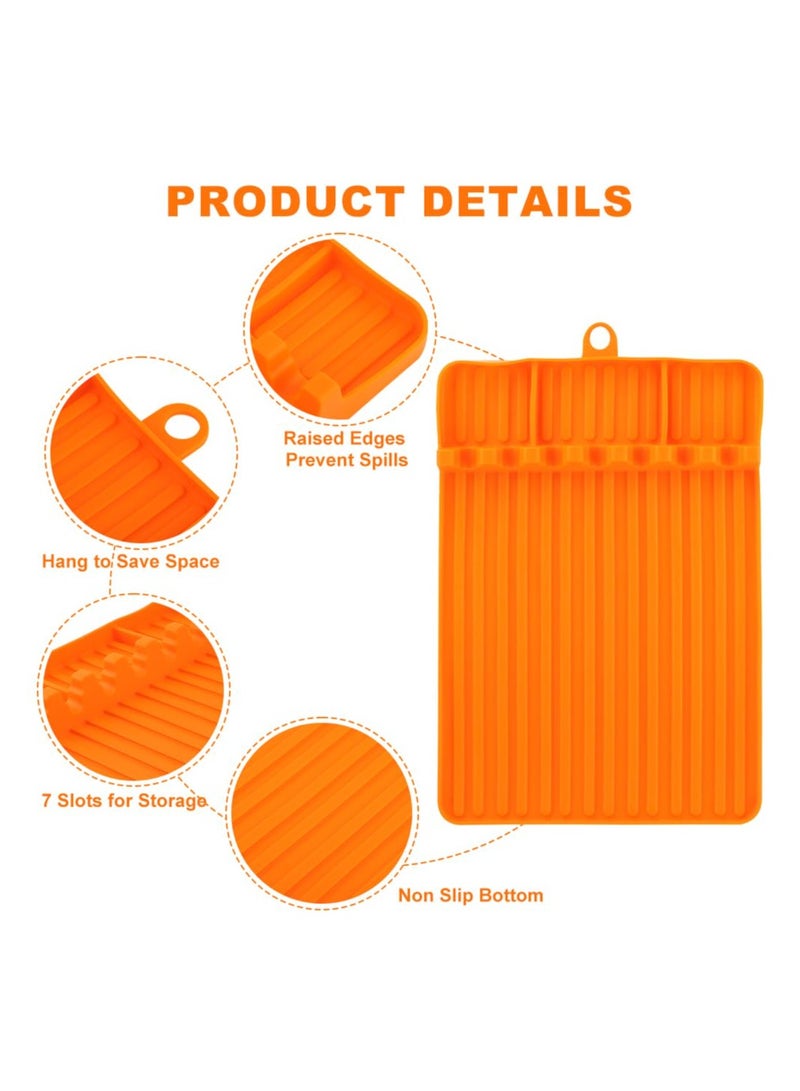 Silicone Griddle Tools Mat, Large Silicone Spatula Mat with Drip Pad, Reusable Black-stone Griddle Accessories, Heat-Resistant Grill BBQ Caddy Utensils Holder for Kitchen, Cooking & Countertop
