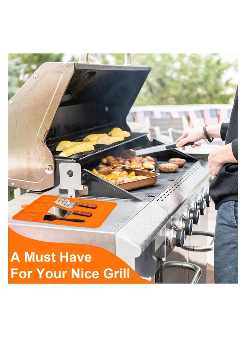 Silicone Griddle Tools Mat, Large Silicone Spatula Mat with Drip Pad, Reusable Black-stone Griddle Accessories, Heat-Resistant Grill BBQ Caddy Utensils Holder for Kitchen, Cooking & Countertop