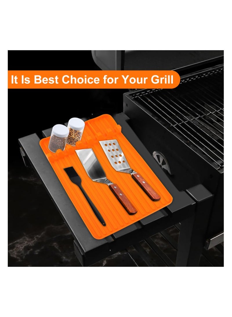 Silicone Griddle Tools Mat, Large Silicone Spatula Mat with Drip Pad, Reusable Black-stone Griddle Accessories, Heat-Resistant Grill BBQ Caddy Utensils Holder for Kitchen, Cooking & Countertop
