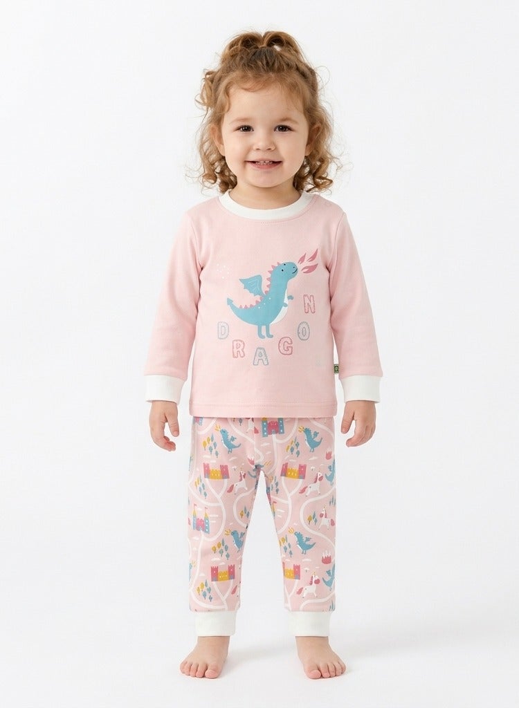 Katjie cotton Autum Pajama Set For Baby Girls 2-Piece Dragon Print 3520 - Image 2