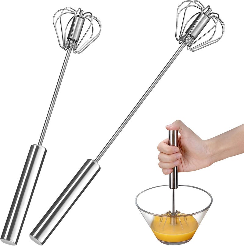 JLiup Egg Whisk,2 Pack Stainless Steel Home Kitchen Tool, Hand Easy Whisk Egg Beater Manual Mixer Blender for Whisking, Beating & Stirring (14 Inch and 10 Inch) - Image 1