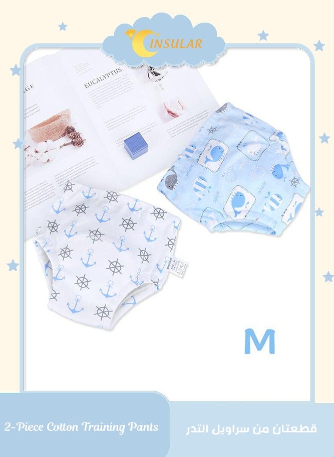 انسولار سروال تدريب قطني للأطفال من قطعتين ، مقاس M ، 6 طبقات ، ملابس داخلية مسامية وقابلة للغسل بنمط حوت لطيف لتدريب الأطفال على استخدام الحمام ، أزرق فاتح - Image 1