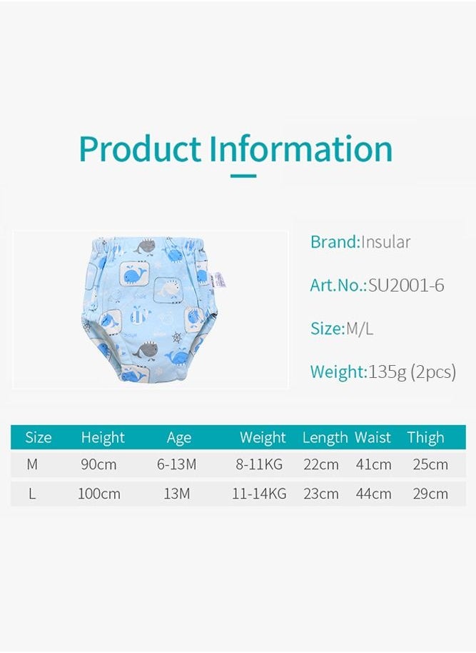 insular 2-Piece Cotton Training Pants for Baby, Size M, 6 Layers, Breathable and Washable Underwear with Cute Whale Pattern for Toddler Potty Training, Light Blue  - Image 2