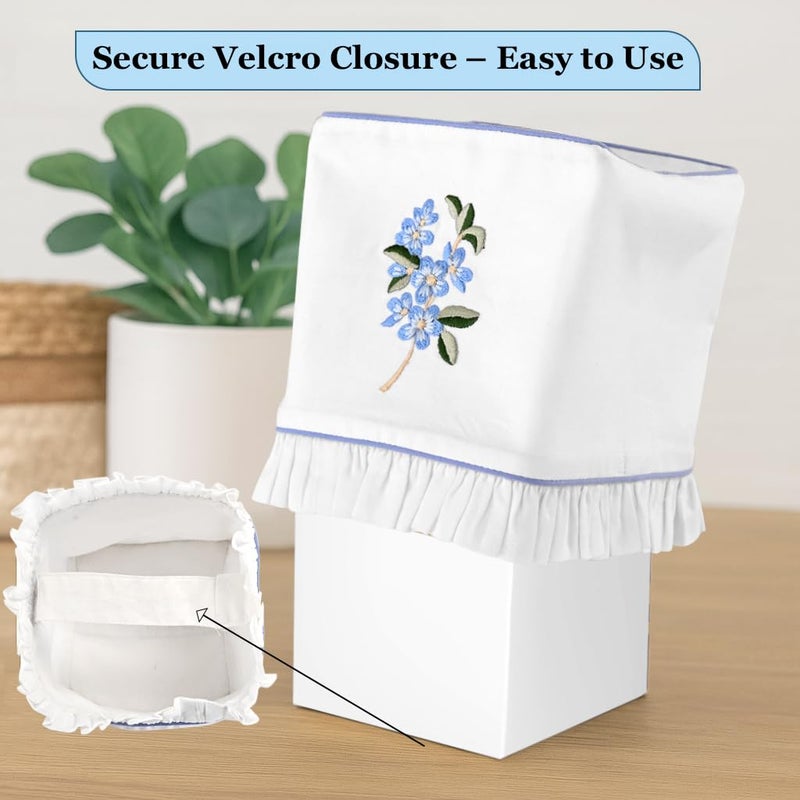 Ridhi Embroidered Blue Floral Premium 400 TC White Cotton Tissue Box Cover with Velcro Closure Soft Decorative Napkin Holder for Kitchen Living Room Dinning Gift for Valentine, Spring, Easter - Image 5