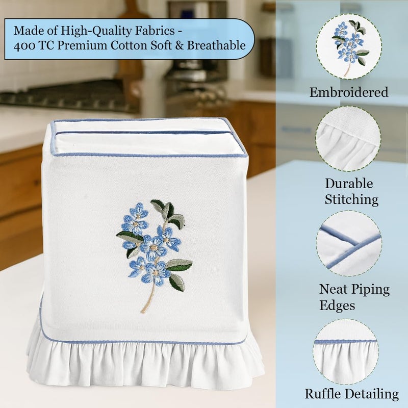 Ridhi Embroidered Blue Floral Premium 400 TC White Cotton Tissue Box Cover with Velcro Closure Soft Decorative Napkin Holder for Kitchen Living Room Dinning Gift for Valentine, Spring, Easter - Image 4
