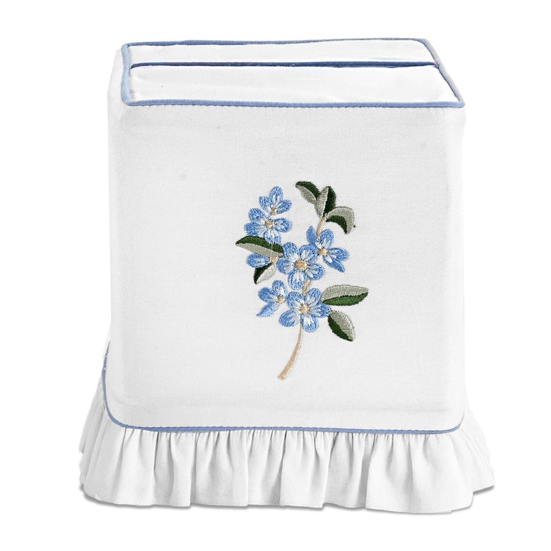 Ridhi Embroidered Blue Floral Premium 400 TC White Cotton Tissue Box Cover with Velcro Closure Soft Decorative Napkin Holder for Kitchen Living Room Dinning Gift for Valentine, Spring, Easter - Image 1