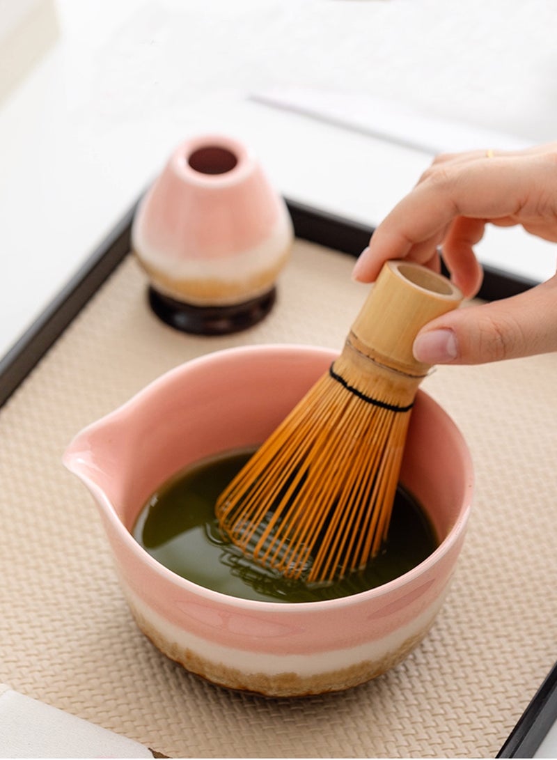 Squarecircle 4-piece Japanese Matcha Set with Spout, Ceramic Matcha Bowl+Whisk Holder+Bamboo Whisk+Spoon,for Traditional Tea Ceremony-Coarse Ceramic Perfect Handmade Matcha Kit to Prepare Traditional Matcha Tea, 100% Natural Matcha Gift Kit (Pink gradient) - Image 5