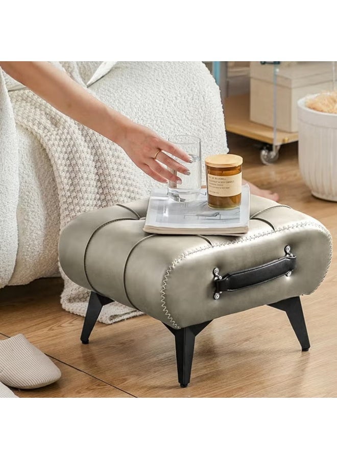 HXDream Footstool Ottoman with Metal Legs,Faux Leather Footstool,Shoe Stool,Shoe Bench,tylish and Functional Footrest for Extra Seating in Living Room,Entryway,Office - Image 3