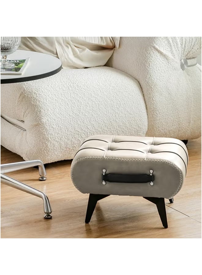 HXDream Footstool Ottoman with Metal Legs,Faux Leather Footstool,Shoe Stool,Shoe Bench,tylish and Functional Footrest for Extra Seating in Living Room,Entryway,Office - Image 2