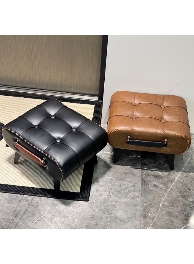 HXDream Footstool Ottoman with Metal Legs,Faux Leather Footstool,Shoe Stool,Shoe Bench,tylish and Functional Footrest for Extra Seating in Living Room,Entryway,Office - Image 4