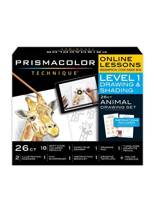 بريزما كالر لوازم فنية تقنية مع دروس الفن الرقمي، مجموعة رسومات الحيوانات المستوى 1 كيفية رسم الحيوانات باستخدام أقلام الرصاص الملونة وأقلام الرصاص الجرافيت والمزيد من دروس رسم الثعلب 26 عددًا - Image 1