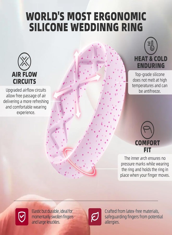 Egnaro Women's Bridal Rings Sets, Inner Arc Ergonomic Breathable Design Silicone Rubber Wedding Bands, 7.5-8, Silicone, No Gemstone - Image 2