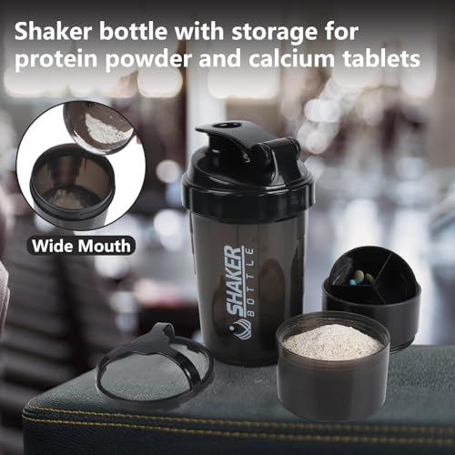VIGIND Protein Shaker Bottle,Sports Water Bottle,Leak Proof Shake Bottle For Protein Mixer- Non Slip 3 Layer Twist Off 3oz Cups with Pill Tray - Protein Powder 16 oz Shake Cup with Storage,Black - Image 5