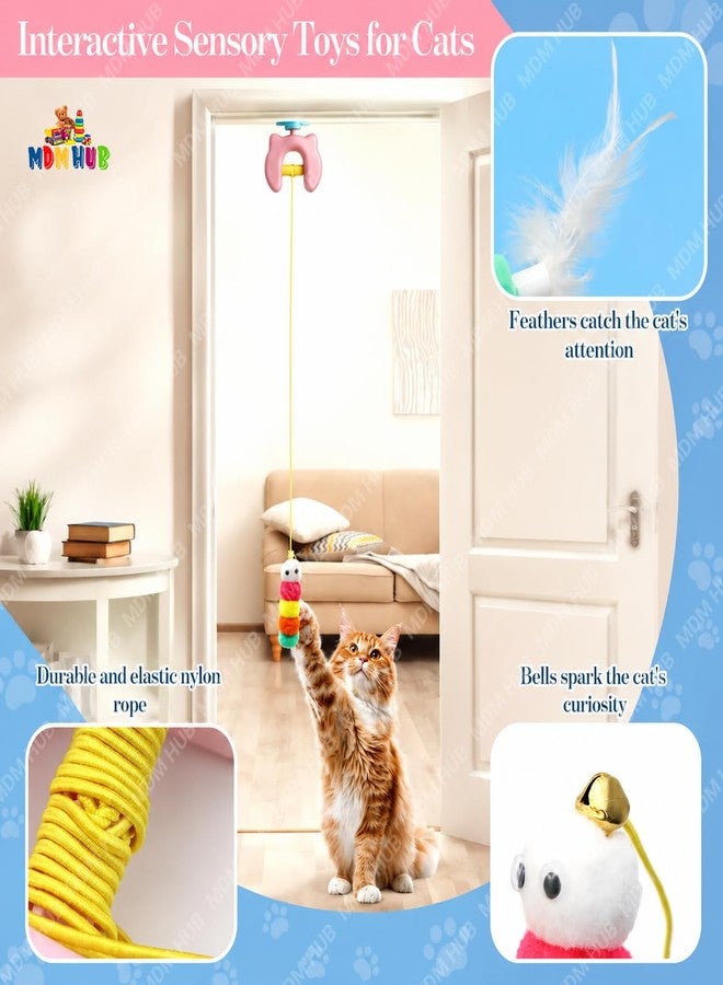 MDM HUB ألعاب MDM HUB التفاعلية للقطط، ألعاب معلقة للقطط الصغيرة المنزلية مع لعبة خيط على شكل دودة على إطار باب أوتوماتيكي للقطط البالغة المنزلية التي تشعر بالملل، تصميم قابل للفصل وإعادة الشحن (متوسط، حيوانات) - Image 2