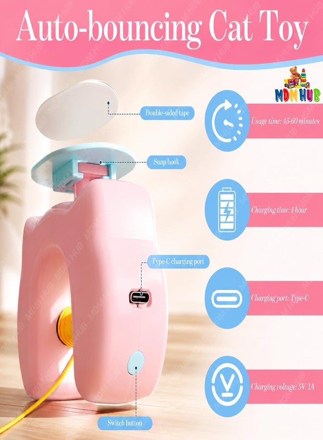 MDM HUB ألعاب MDM HUB التفاعلية للقطط، ألعاب معلقة للقطط الصغيرة المنزلية مع لعبة خيط على شكل دودة على إطار باب أوتوماتيكي للقطط البالغة المنزلية التي تشعر بالملل، تصميم قابل للفصل وإعادة الشحن (متوسط، حيوانات) - Image 3