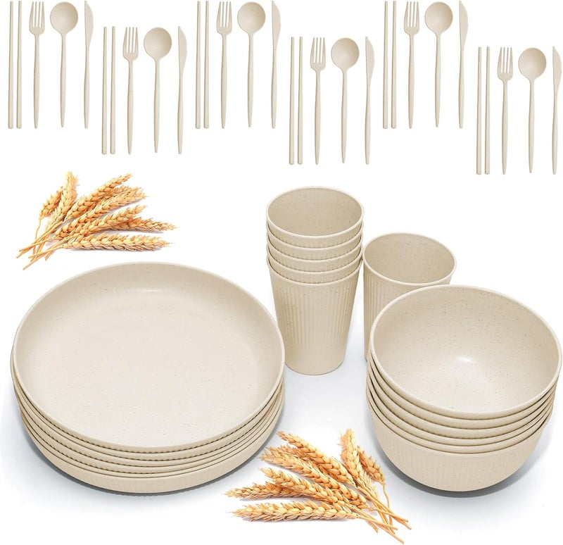 DAPIPIK Wheat Straw Dinnerware Sets - 42 Piece Unbreakable Dinnerware Sets for 6, Kitchen Plates and Bowls Set, Lightweight Camping Plates Cups and Bowls Set.Dishwasher Microwave Safe Dinnerware - Image 3