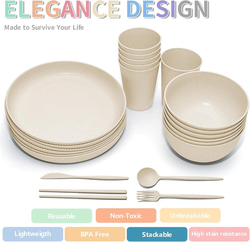 DAPIPIK Wheat Straw Dinnerware Sets - 42 Piece Unbreakable Dinnerware Sets for 6, Kitchen Plates and Bowls Set, Lightweight Camping Plates Cups and Bowls Set.Dishwasher Microwave Safe Dinnerware - Image 4