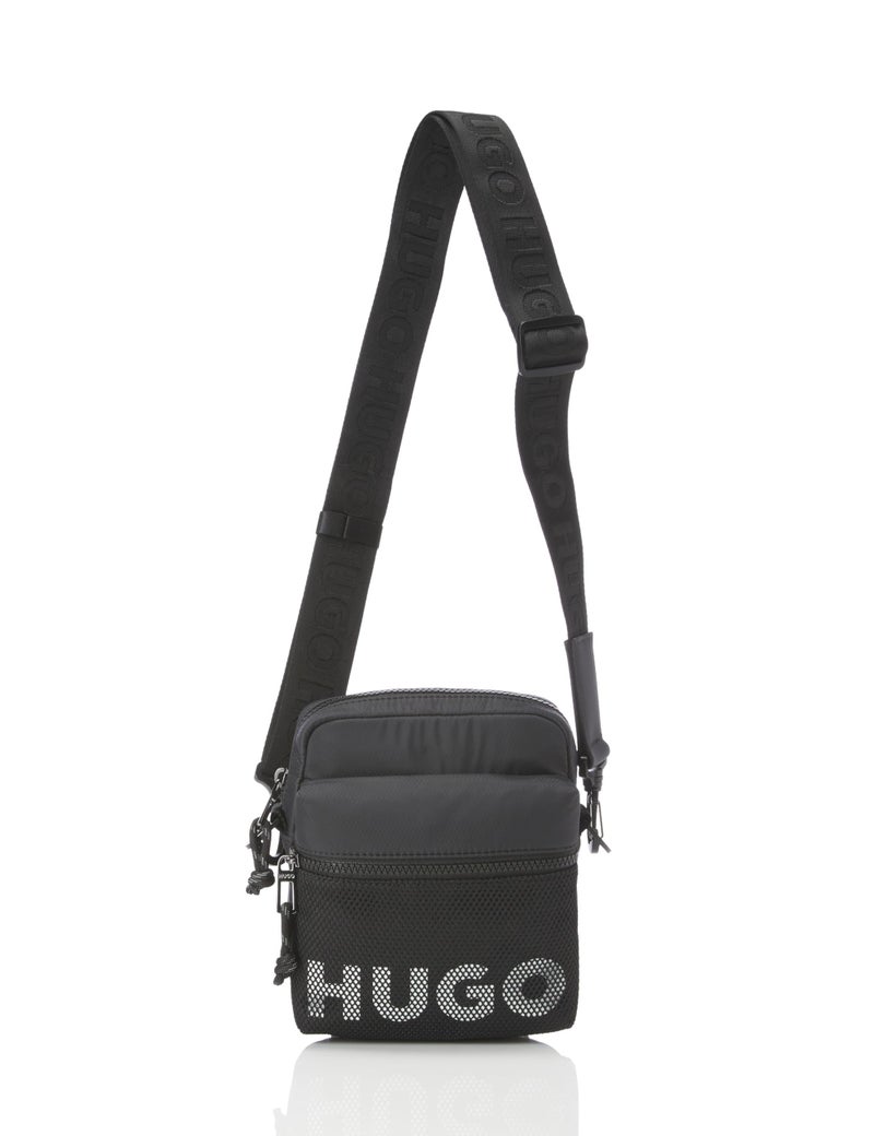 HUGO حقيبة كروس بودي صغيرة بشعار هوجو من الشبك باللون الأسود الكرانتي PCE