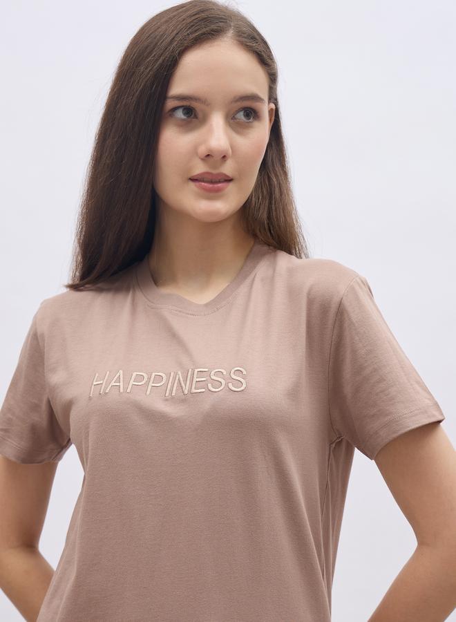 Styli Brown Slogan Embroidered Regular Fit 100% Cotton T-Shirt - Image 4