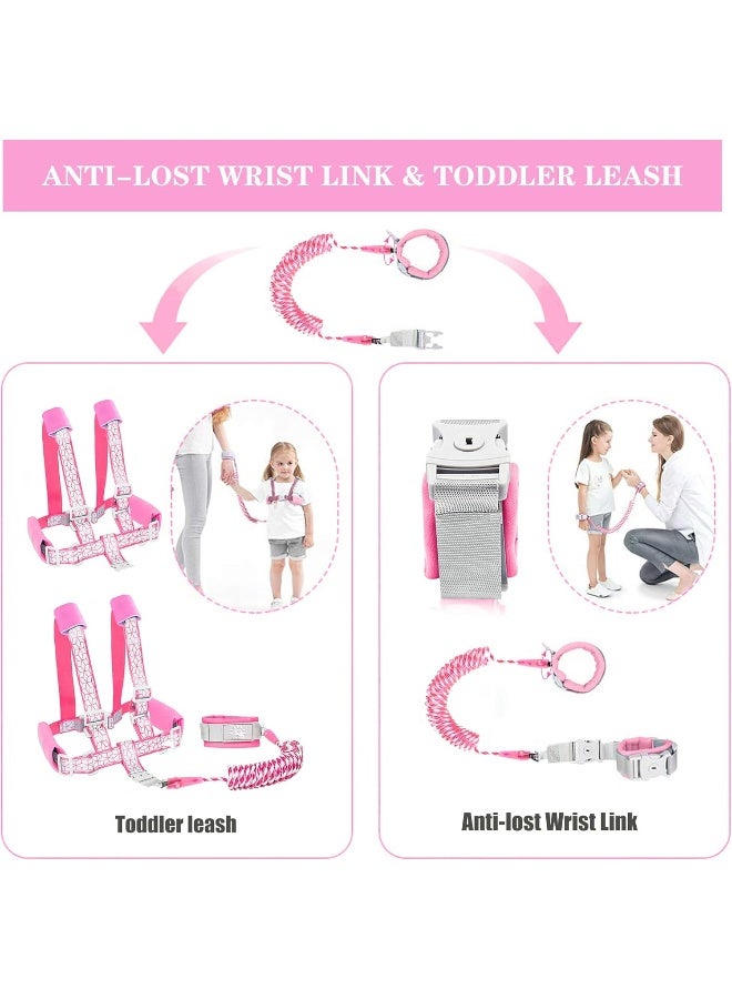 وسزكمل Toddler Harness Walking Leash- Child Anti Lost Wrist Link - Child Safety Harness - Upgrade with Reflective Tape Liner 6.5ft - for 1-12 Years Boys and Girls to Disneyland, Zoo or Mall (Pink Leash) - Image 2