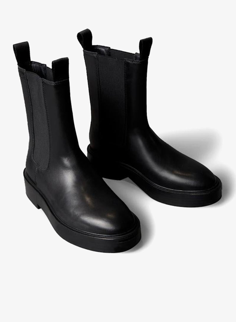 Calvin Klein Jeans Leather Stacked Heel Chelsea Boots - Image 3