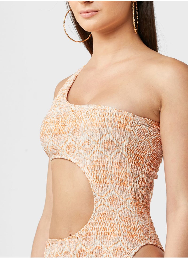 Missguided - Crinkle Snake Extreme Cut Out Swimsuit - Image 1