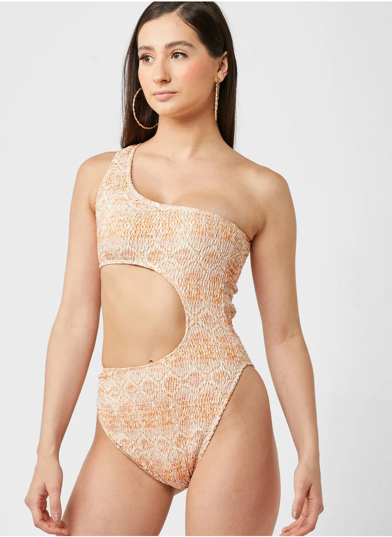 Missguided Crinkle Snake Extreme Cut Out Swimsuit